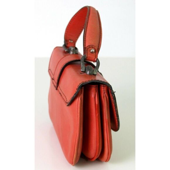 VINTAGE LAMPROM SALMON RED GENUINE LEATHER POCKETBOOK CLUTCH PURSE HANDBAG - Picture 4 of 8